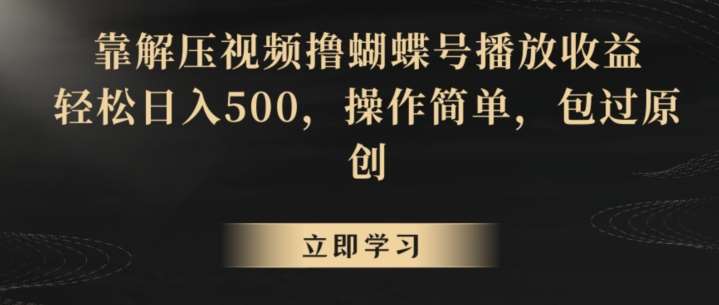 靠解压视频撸蝴蝶号播放收益，轻松日入500，操作简单，包过原创【揭秘】云深网创社聚集了最新的创业项目，副业赚钱，助力网络赚钱创业。云深网创社