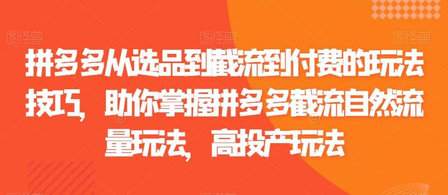 拼多多从选品到截流到付费的玩法技巧，助你掌握拼多多截流自然流量玩法，高投产玩法云深网创社聚集了最新的创业项目，副业赚钱，助力网络赚钱创业。云深网创社