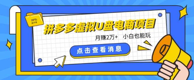 拼多多虚拟U盘电商红利项目：月赚2万+，新手小白也能玩云深网创社聚集了最新的创业项目，副业赚钱，助力网络赚钱创业。云深网创社