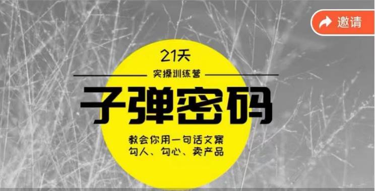 《子弹密码训练营》-用一句话文案勾人勾心卖产品，21天学到顶尖文案大师策略和技巧云深网创社聚集了最新的创业项目，副业赚钱，助力网络赚钱创业。云深网创社