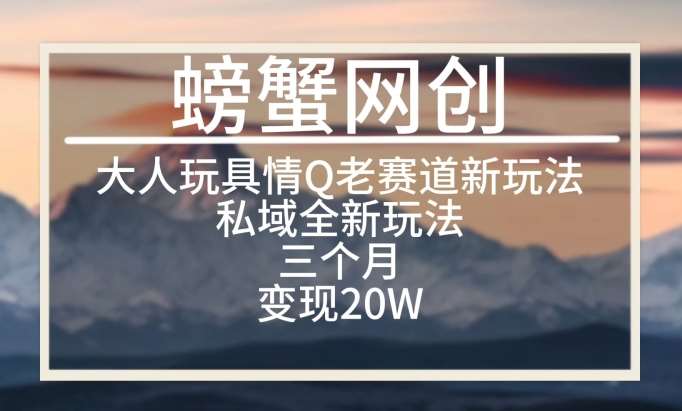 大人玩具情Q用品赛道私域全新玩法，三个月变现20W，老项目新思路【揭秘】云深网创社聚集了最新的创业项目，副业赚钱，助力网络赚钱创业。云深网创社