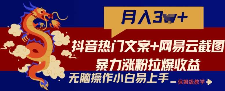 抖音热门文案+网易云截图暴力涨粉拉爆收益玩法，小白无脑操作，简单易上手【揭秘】云深网创社聚集了最新的创业项目，副业赚钱，助力网络赚钱创业。云深网创社