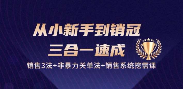 从小新手到销冠 三合一速成：销售3法+非暴力关单法+销售系统挖需课 (27节)云深网创社聚集了最新的创业项目，副业赚钱，助力网络赚钱创业。云深网创社