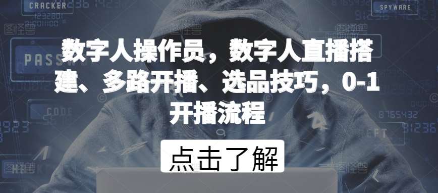 数字人操作员，数字人直播搭建、多路开播、选品技巧，0-1开播流程云深网创社聚集了最新的创业项目，副业赚钱，助力网络赚钱创业。云深网创社