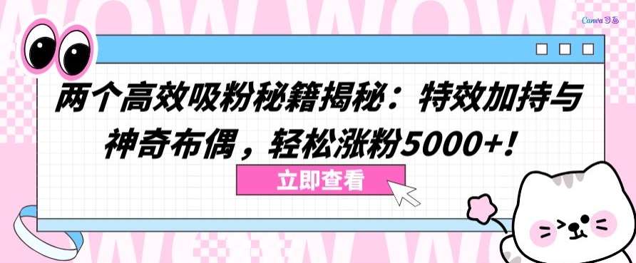 两个高效吸粉秘籍揭秘：特效加持与神奇布偶，轻松涨粉5000+【揭秘】云深网创社聚集了最新的创业项目，副业赚钱，助力网络赚钱创业。云深网创社