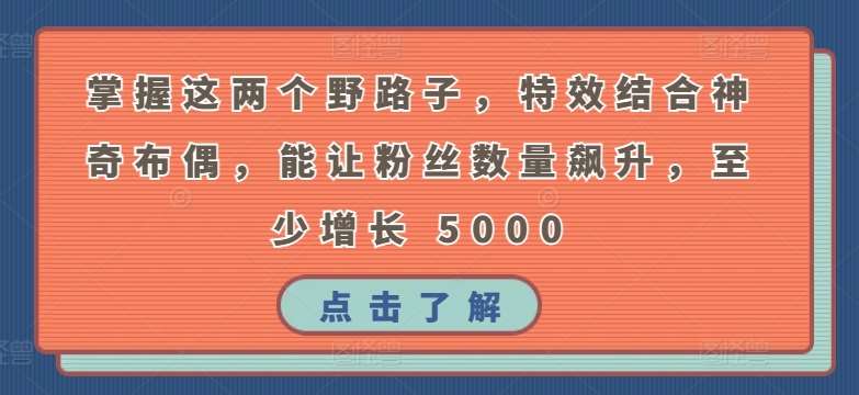 掌握这两个野路子，特效结合神奇布偶，能让粉丝数量飙升，至少增长 5000【揭秘】云深网创社聚集了最新的创业项目，副业赚钱，助力网络赚钱创业。云深网创社