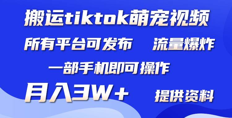 （9618期）搬运Tiktok萌宠类视频，一部手机即可。所有短视频平台均可操作，月入3W+云深网创社聚集了最新的创业项目，副业赚钱，助力网络赚钱创业。云深网创社