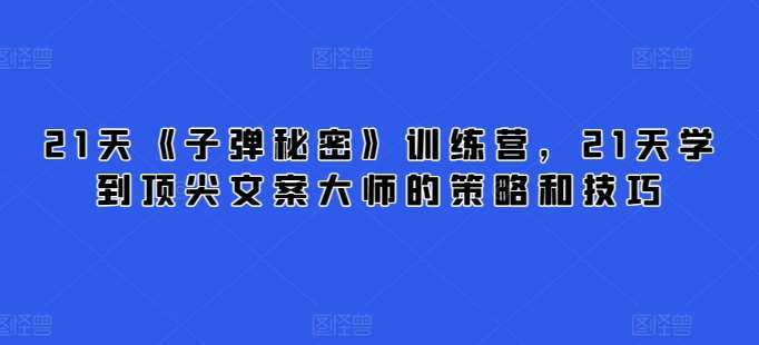 21天《子弹秘密》训练营，21天学到顶尖文案大师的策略和技巧云深网创社聚集了最新的创业项目，副业赚钱，助力网络赚钱创业。云深网创社