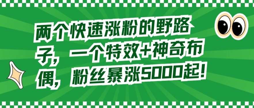 两个快速涨粉的野路子，一个特效+神奇布偶，粉丝暴涨5000起【揭秘】云深网创社聚集了最新的创业项目，副业赚钱，助力网络赚钱创业。云深网创社