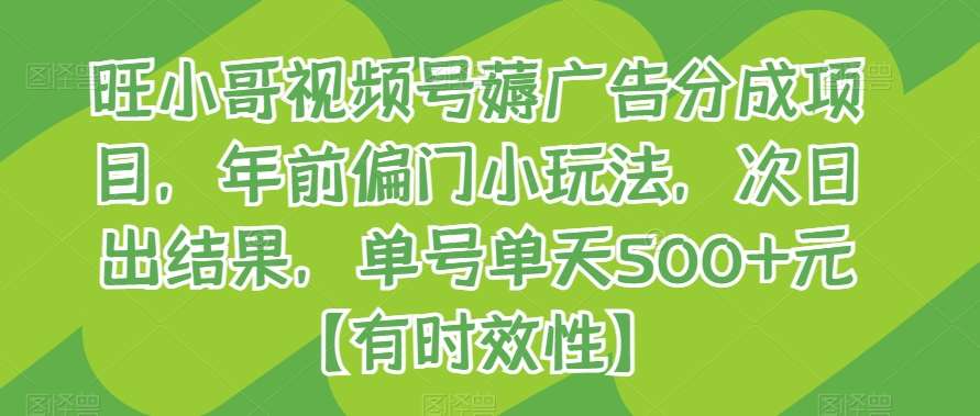 旺小哥视频号薅广告分成项目，年前偏门小玩法，次日出结果，单号单天500+元【有时效性】云深网创社聚集了最新的创业项目，副业赚钱，助力网络赚钱创业。云深网创社