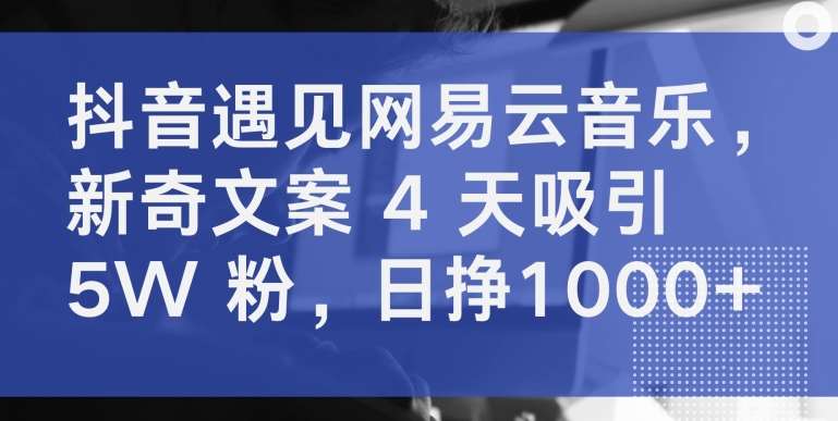 抖音遇见网易云音乐，新奇文案 4 天吸引 5W 粉，日挣1000+【揭秘】云深网创社聚集了最新的创业项目，副业赚钱，助力网络赚钱创业。云深网创社