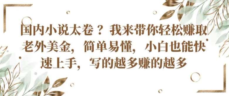 国内小说太卷 ?带你轻松赚取老外美金，简单易懂，小白也能快速上手，写的越多赚的越多【揭秘】云深网创社聚集了最新的创业项目，副业赚钱，助力网络赚钱创业。云深网创社