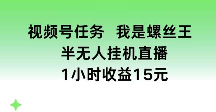 视频号任务，我是螺丝王， 半无人挂机1小时收益15元【揭秘】云深网创社聚集了最新的创业项目，副业赚钱，助力网络赚钱创业。云深网创社