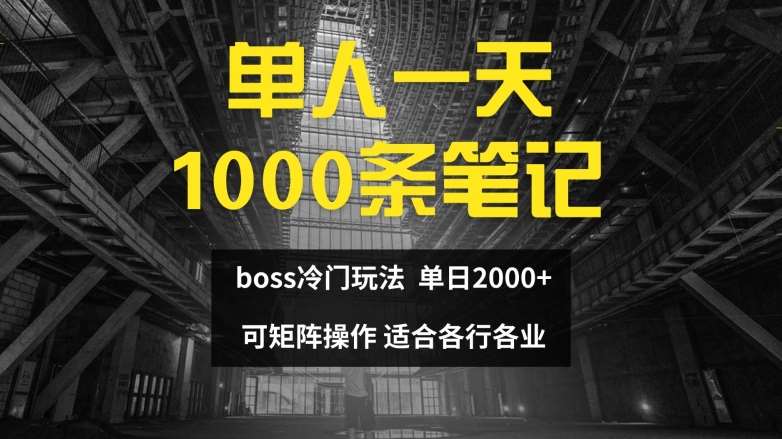 单人一天1000条笔记，日入2000+，BOSS直聘的正确玩法【揭秘】云深网创社聚集了最新的创业项目，副业赚钱，助力网络赚钱创业。云深网创社