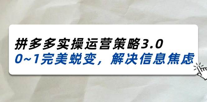 （11658期）2024_2025拼多多实操运营策略3.0，0~1完美蜕变，解决信息焦虑（38节）云深网创社聚集了最新的创业项目，副业赚钱，助力网络赚钱创业。云深网创社