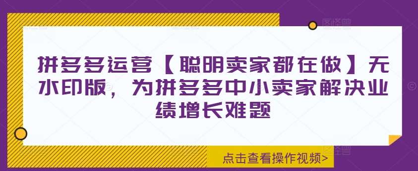 拼多多运营【聪明卖家都在做】无水印版，为拼多多中小卖家解决业绩增长难题云深网创社聚集了最新的创业项目，副业赚钱，助力网络赚钱创业。云深网创社