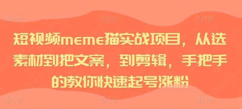 短视频meme猫实战项目，从选素材到把文案，到剪辑，手把手的教你快速起号涨粉云深网创社聚集了最新的创业项目，副业赚钱，助力网络赚钱创业。云深网创社