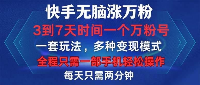 （12981期）快手无脑涨万粉，3到7天时间一个万粉号，全程一部手机轻松操作，每天只…云深网创社聚集了最新的创业项目，副业赚钱，助力网络赚钱创业。云深网创社