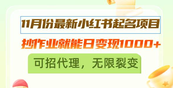 （13256期）11月份最新小红书起名项目，抄作业就能日变现1000+，可招代理，无限裂变云深网创社聚集了最新的创业项目，副业赚钱，助力网络赚钱创业。云深网创社