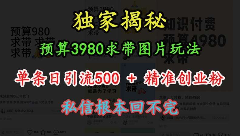 预算3980求带 图片玩法，单条日引流500+精准创业粉，私信根本回不完云深网创社聚集了最新的创业项目，副业赚钱，助力网络赚钱创业。云深网创社