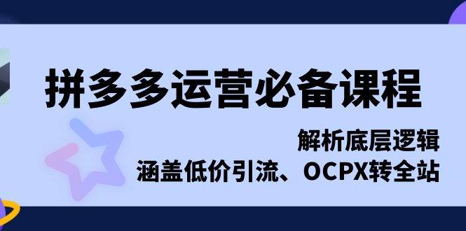 （13700期）拼多多运营必备课程，解析底层逻辑，涵盖低价引流、OCPX转全站云深网创社聚集了最新的创业项目，副业赚钱，助力网络赚钱创业。云深网创社