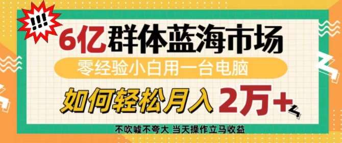 6亿群体蓝海市场，零经验小白用一台电脑，如何轻松月入过w【揭秘】云深网创社聚集了最新的创业项目，副业赚钱，助力网络赚钱创业。云深网创社